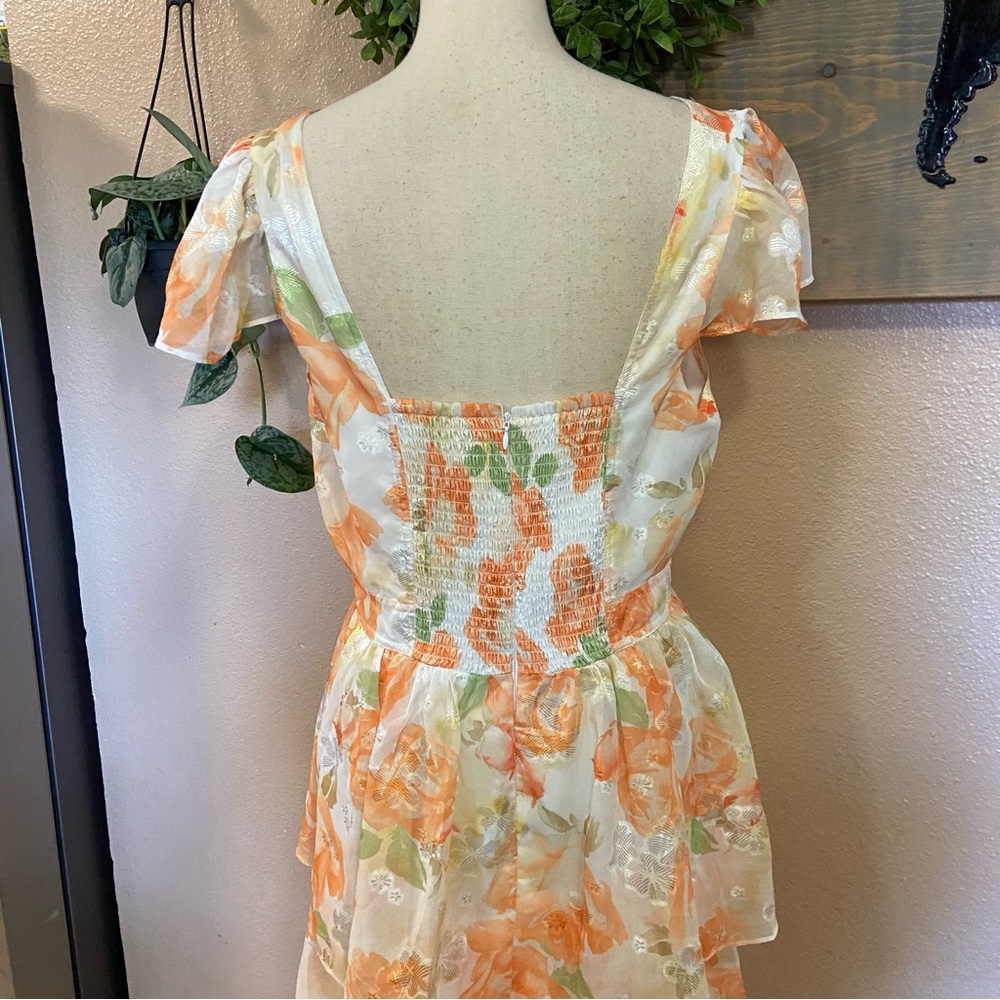 NWOT Lulus Beyond Beauty White and Orange Floral Burnout Tiered Midi Dress - Picture 5 of 11